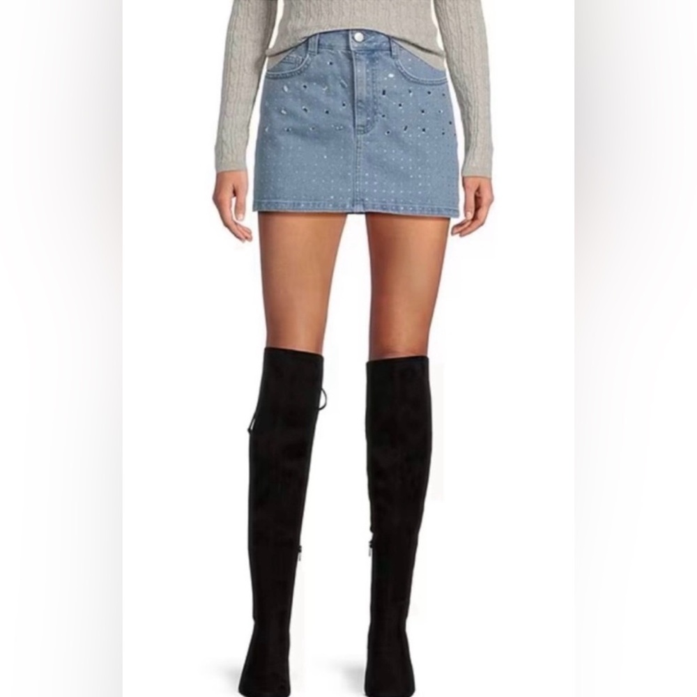 Ava Rhinestone Embellished Denim Skirt